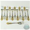 Image 10 : *78 Pc. GORHAM Medici Gold Accented Sterling Silver Flatware Set with Case. Gorham "Golden Medici" p