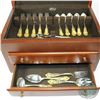 Image 3 : *78 Pc. GORHAM Medici Gold Accented Sterling Silver Flatware Set with Case. Gorham "Golden Medici" p