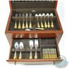 Image 4 : *78 Pc. GORHAM Medici Gold Accented Sterling Silver Flatware Set with Case. Gorham "Golden Medici" p