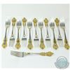Image 6 : *78 Pc. GORHAM Medici Gold Accented Sterling Silver Flatware Set with Case. Gorham "Golden Medici" p