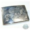 Image 1 : Antique Chinese Export Tackhing of Hong Kong Silver Cigarette Case with Etched Dragon. Measures 4 1/