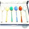 Image 2 : Vintage ELA Denmark Sterling Enamel Demitasse Spoon set with Original Case. Each spoon measures 3 3/