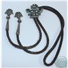 Image 1 : Vintage Zuni Knifewing Design Multi-Stone Inlayed Silver Bolo with leather tie and Tips. Inlayed wit