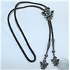 Image 2 : Vintage Zuni Knifewing Design Multi-Stone Inlayed Silver Bolo with leather tie and Tips. Inlayed wit