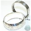 Image 1 : Pair of Antique Birks Sterling Silver Bangle Bracelets with Safety Chain.  Each bracelet contains a 