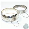 Image 2 : Pair of Antique Birks Sterling Silver Bangle Bracelets with Safety Chain.  Each bracelet contains a 