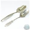 Image 1 : Pair of Dutch Sterling Silver Sugar Spoons with Etched Designs. 2pcs.