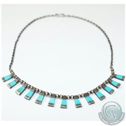 Vintage Sterling Silver & Turquoise Cleopatra Style Necklace with Hook Clasp.  This piece has been s