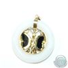 Image 2 : 14K Yellow Gold Opal Inset Butterfly with Circular Jade Pendant.  Measures 1 1/2" in diameter with a