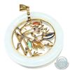 Image 2 : 14K Yellow Gold Rainbow Accented Circular Jade Pendant.  Measures 4 1/2cm in diameter with a total w