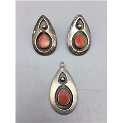 Coral Earrings and Pendant Set