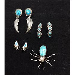 3 Pairs of Earrings and 1 Pin