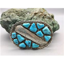 Zuni Turquoise and Sterling Belt Buckle - Pin