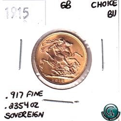 Great Britain 1915 Gold Sovereign Choice BU.