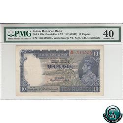 India Pick# 19B. 1943 (nd) Reserve Bank of India 10 Rupees, George VI Watermark, C.D. Deshmukh, S/N: