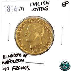 Italian States 1814M Gold 40 Lire Kingdom of Napoleon Extra Fine