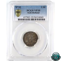 Netherlands-Holland 1732  2 stuivers PCGS Certified VF-35