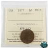 Image 1 : USA 1-cent 1877 ICCS Certified VG-8. Rare Key Date!
