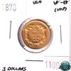 Image 1 : USA $3 Gold 1878 VF-EF (impaired).