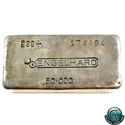 Scarce Engelhard 50oz Fine Silver Bar - 5th Series (Tax Exempt). Serial #174494