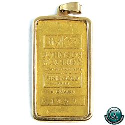 Scarce Johnson Matthey 5gram Fine Gold Bar with JM Logo Reverse in 10K Bezel (Tax Exempt). Serial #0