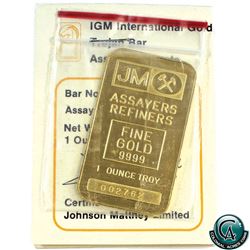 ULTRA RARE 1979 Johnson Matthey 1oz - Trojan Fine Gold Bar (Tax Exempt). Serial #002762. Comes with 