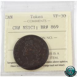 Token NS1C1, Nova Scotia 1824 Half Penny BR# 869 ICCS Certified VF-30.