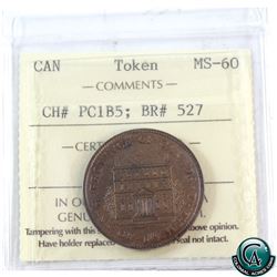 Token PC1B5, Province of Canada 1844 Half Penny BR#527 ICCS Certified MS-60!