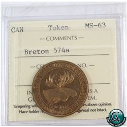 Token BR# 574a L. Gnaedinger Son & Co. Montreal ICCS Certified MS-63!