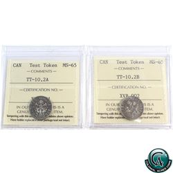 Test Token TT-10.2A & TT-10.2B 1965 10-cent ICCS Certified MS-65. 2pcs.