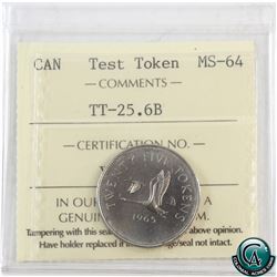 Test Token TT-25.6B, 25-cent 1965 ICCS Certified MS-64! A scarce token, originally produced by the R