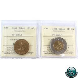 Test Token TT-200.1 1994/95 $2 MS-63 & TT-200.3 1994/95 $2 MS-65. Both ICCS Certified. 2pcs.