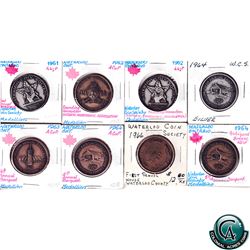 Token: 1961-1966 Waterloo Coin society tokens in various finishes. Dates include: 1961 Antique Silve