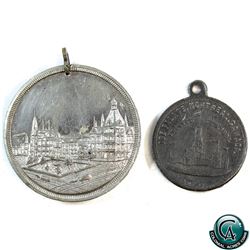 Medal: A Pair of Vintage White Metal Medallions 1) 1884 February Winter Carnival held in Montreal. 2