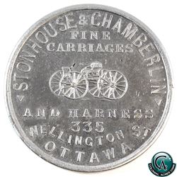 Medal: Aluminum Business card for Stonehouse & Chamberlin. 37mm