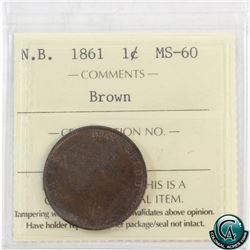 New Brunswick 1-cent 1861 ICCS Certified MS-60 Brown