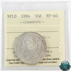 Newfoundland 50-cent 1894 ICCS Certified EF-40.