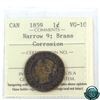 Image 1 : 1-cent 1859 Brass ICCS Certified VG-10! Extremely RARE!