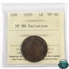 Image 1 : 1-cent 1859 DP NP #1 ICCS Certified VF-30. A nice, even toned coin of a scarce variety.