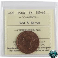 1-cent 1900 ICCS Certified MS-63 Red & Brown!