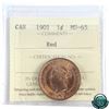1-cent 1901 ICCS Certified MS-65 Red. A bright lustrous coin with strong strike details.