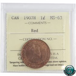 1-cent 1907H ICCS Certified MS-63 RED!