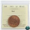 Image 1 : 1-cent 1911 ICCS Certified MS-65 Red! Deep full Red Fields.