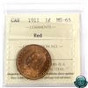 Image 1 : 1-cent 1911 ICCS Certified MS-65. Coin contains strong strike qualities with an appealing mint lustr