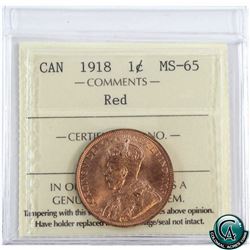 1-cent 1918 ICCS Certified MS-65 RED!