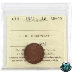 1-cent 1922 ICCS Certified AU-55