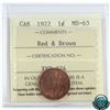 Image 1 : 1-cent 1922 ICCS Certified MS-63 RED & Brown! *KEY DATE*