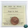 Image 1 : 1-cent 1929 High 9, ICCS Certified MS-65 RED! *RARE*