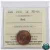 Image 1 : 1-cent 1931 ICCS Certified MS-64 Red. A soft lustrous coin with even red tones throughout.