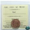 Image 1 : 1-cent 1933 ICCS Certified MS-65 RED Tied for highest grade.